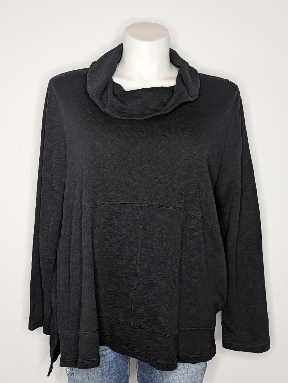 Escape By Habitat Black Slouch Neck Long Sleeve Cotton Blouse XXL